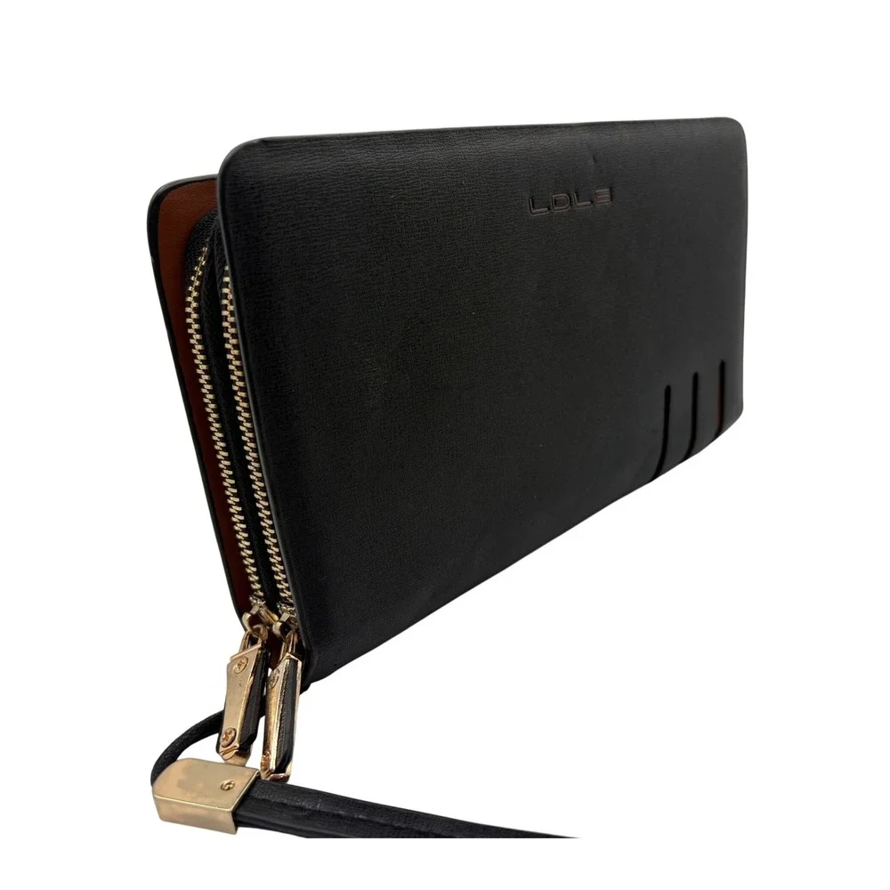 LDLS Double Zip Travel Wallet Mens OS Black Excellent Wristlet Clutch‎ Organizer